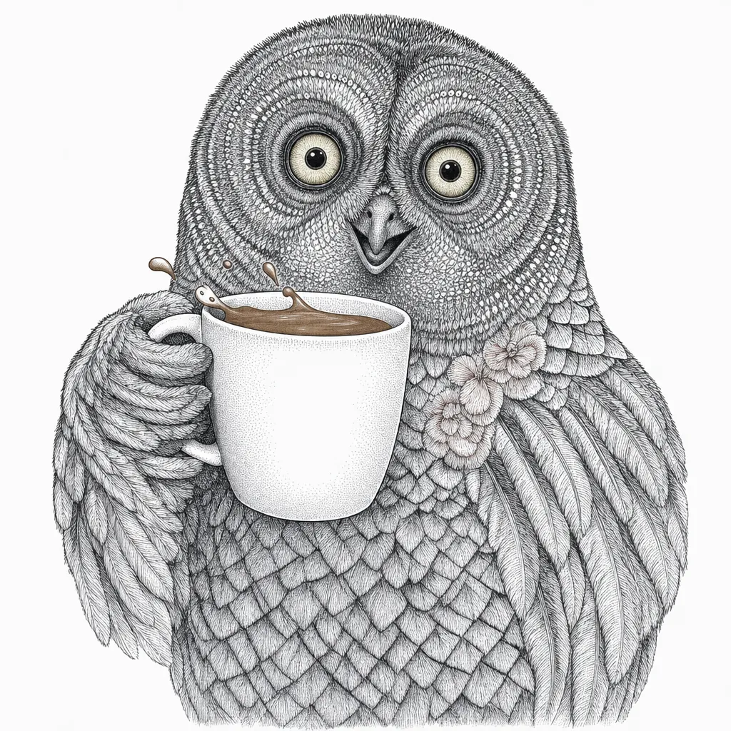 The owl raising its coffee mug