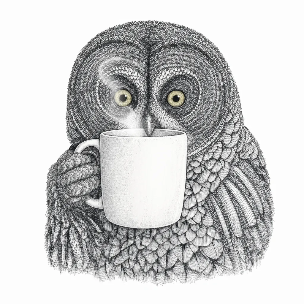 The owl sipping coffee